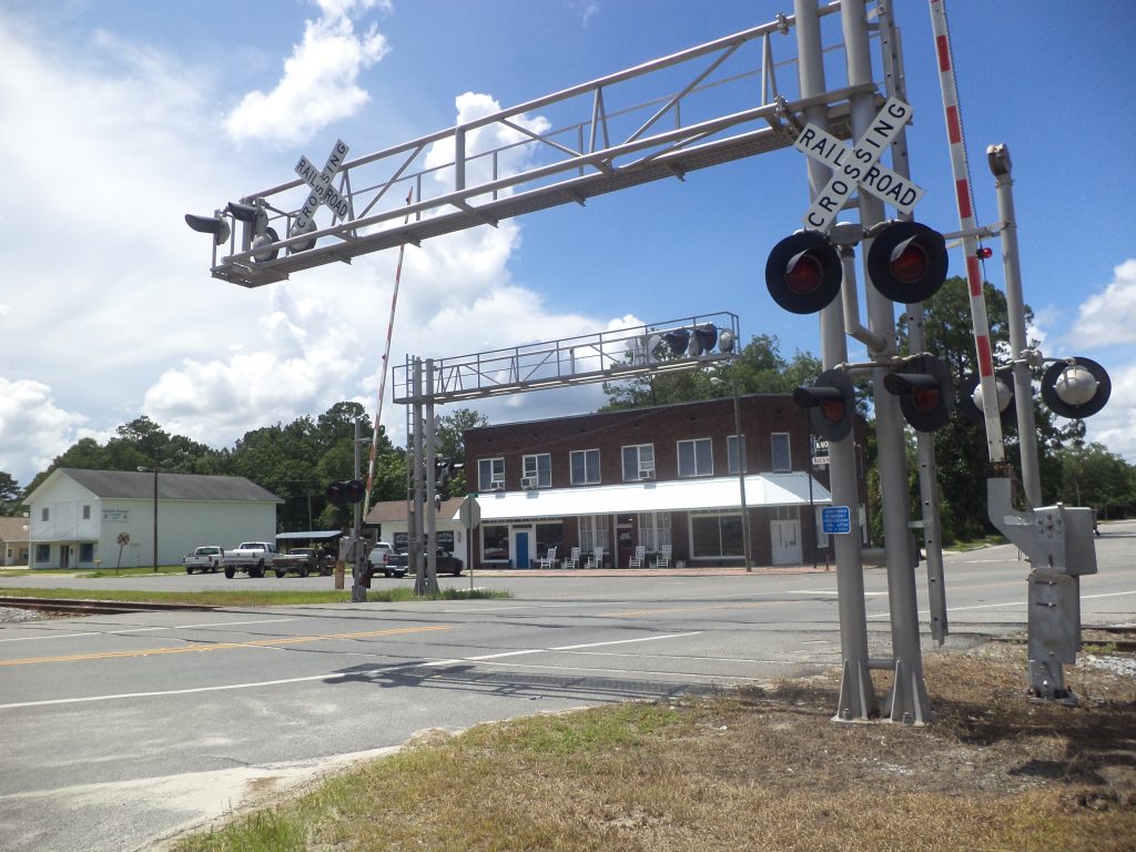 Main Street railroad crossing in Nahunta, Brantley County, Georgia